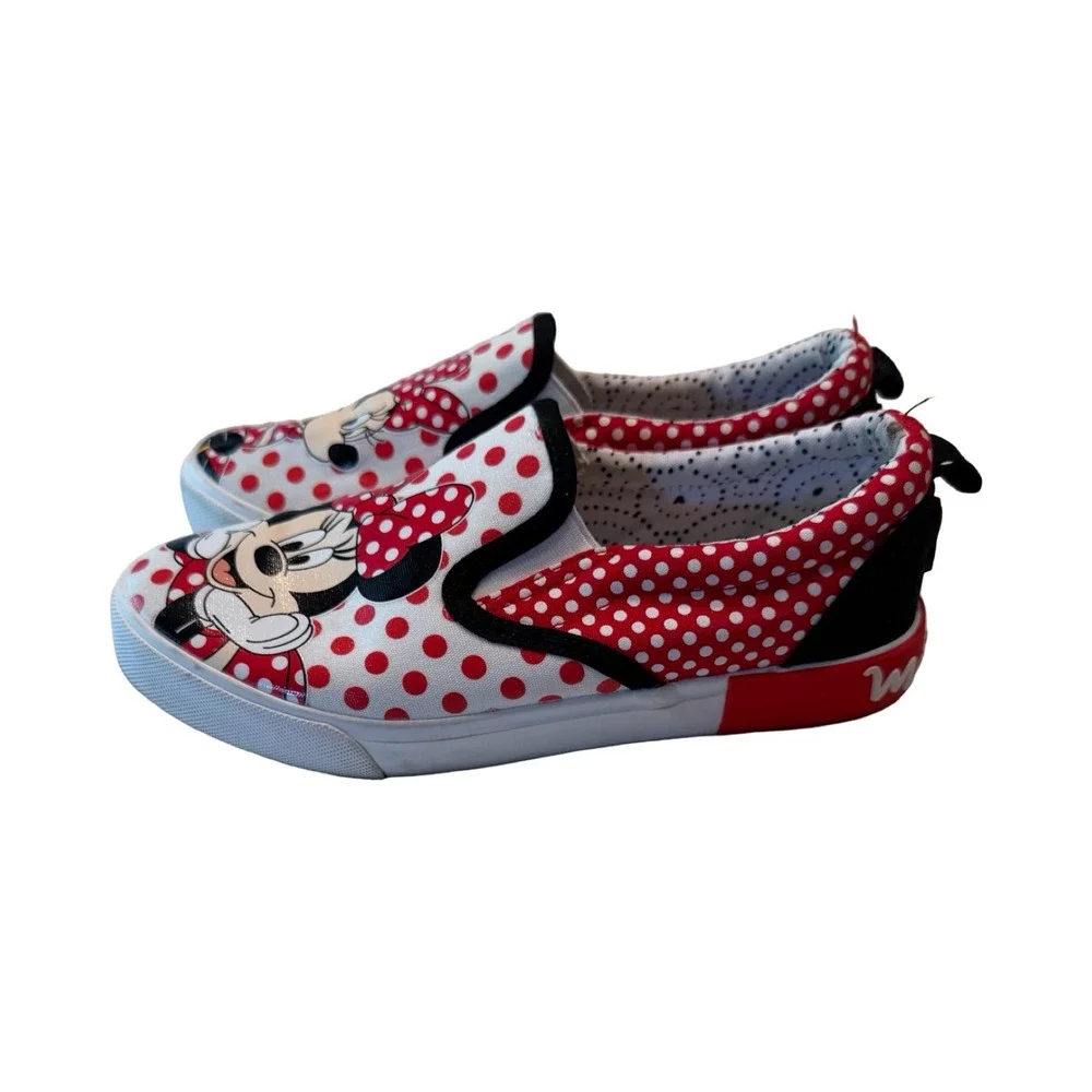 Ground Up Disney Minnie Mouse Polka Dot Slip‎ On Sneakers Kids Size 4 Red White